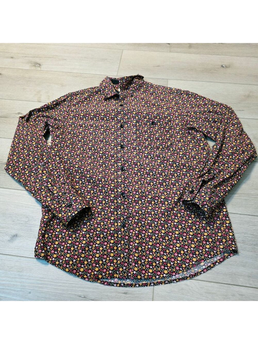Men Retro Floral Indie All Over Print Six Lincoln Button Sz Sm Long SL Shirt